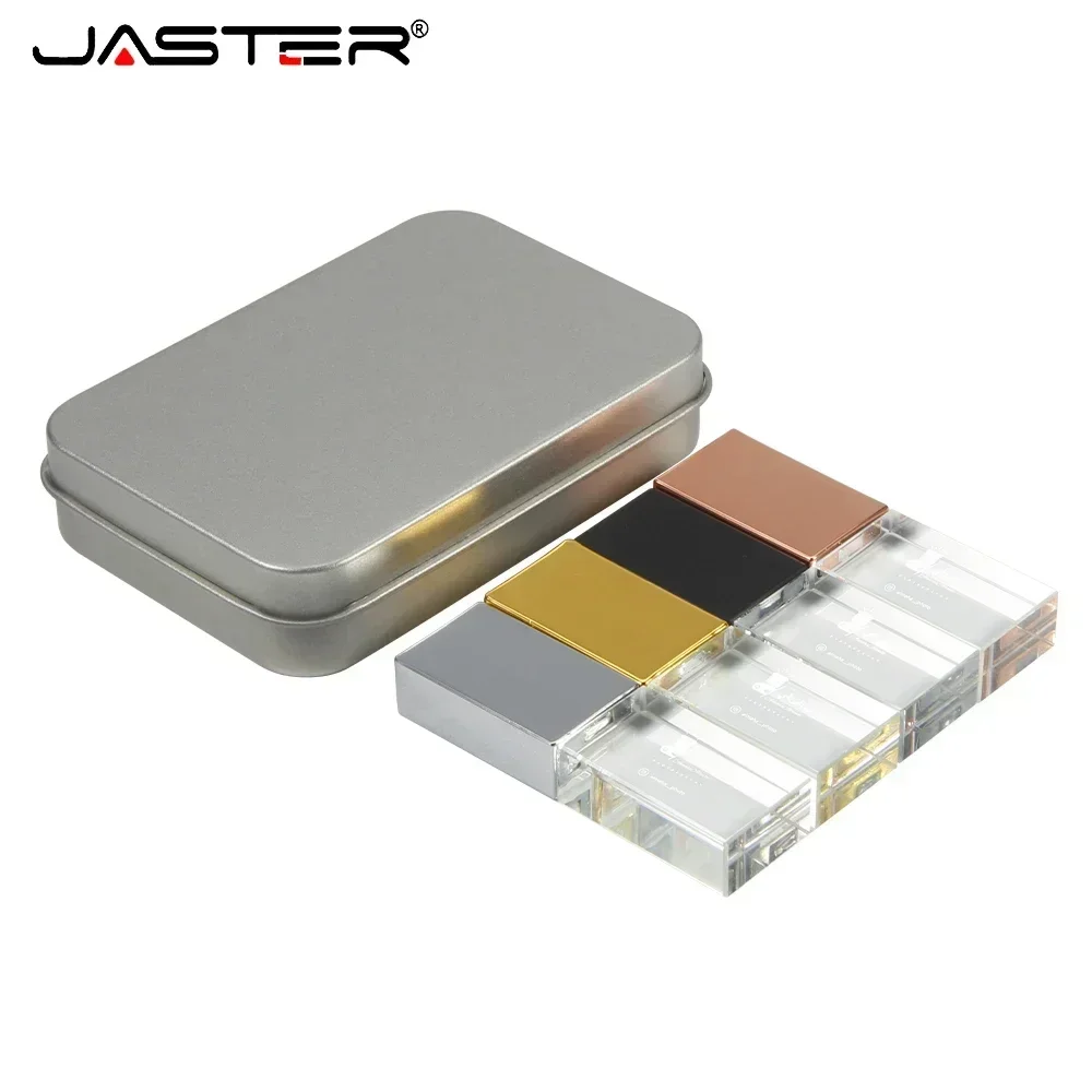 LED Crystal USB Flash Drive 128GB Free Customized Logo Pen Drive Crystal Memory Stick Metal Box External Storage Creative Gift U