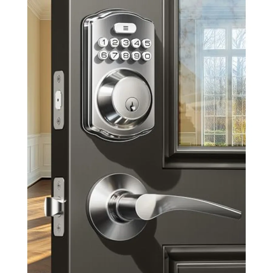 

Keyless Entry Door Lock with 2 Lever Handles - Electronic Keypad Deadbolt Easy Installation Digital Smart Front Door Lock Set