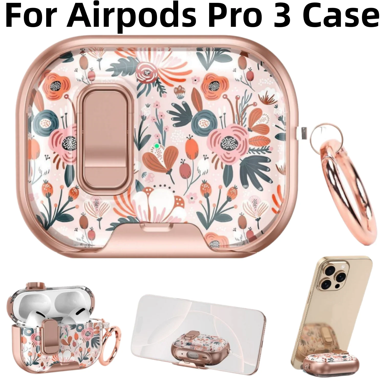 Handyhalterung für Airpods Pro 3 Niedliches Blumenmuster Sicheres Verschlussdesign für Airpods Pro 3. Generation Hülle Zubehör mit Karabiner