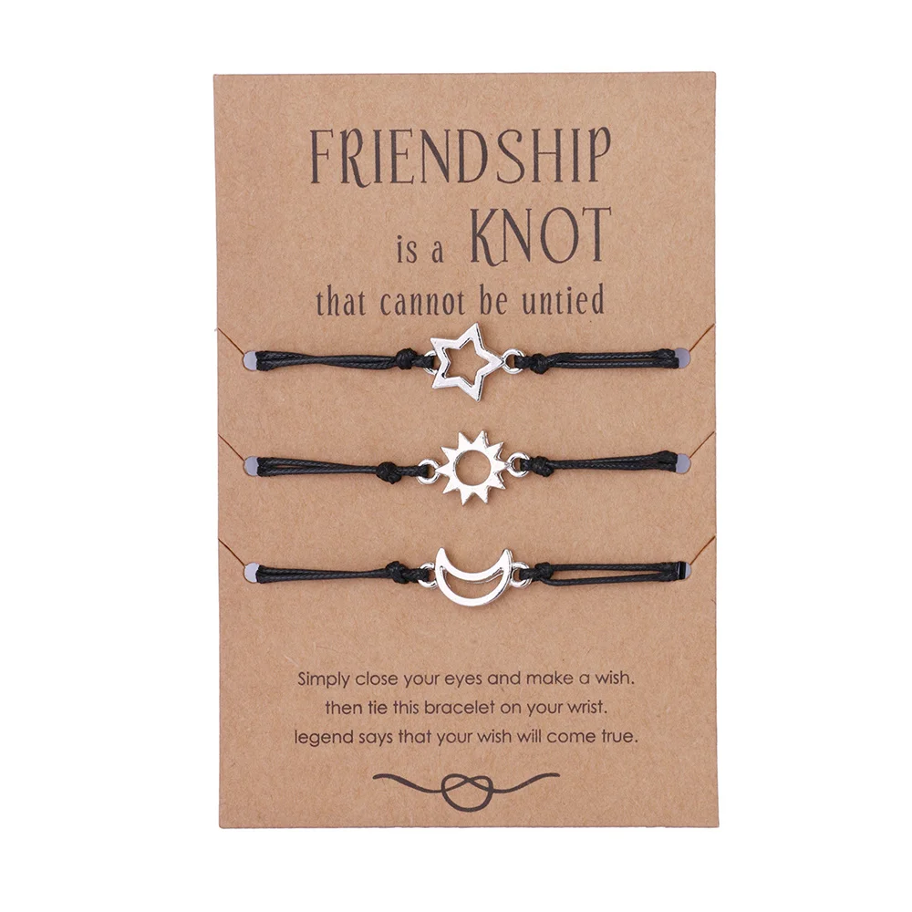 الشمس القمر والنجوم قابل للتعديل مزدوجة سلسلة سوار للنساء ، جميل سوار Charm ، غرامة مجوهرات ، رائعة ، الوالدين والطفل ، 3 قطع #2