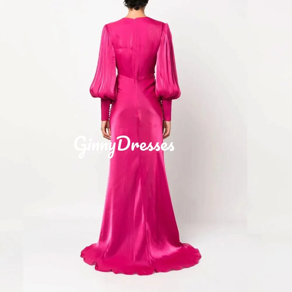 Customized Evening Dresses A-Line V-Neck Floor-Length Ruffle Split Wedding Dress Zipper Up Long Sleeves Formal Occasion Dresses
