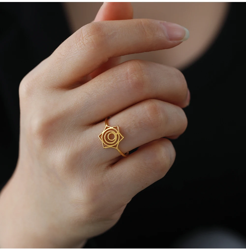 COOLTIME Sakral Chakra Symbol Ring Frauen Männer Edelstahl Svadhisthana Yoga Chakra Fingerringe Vintage Amulett Schmuck Geschenk – Detail 7