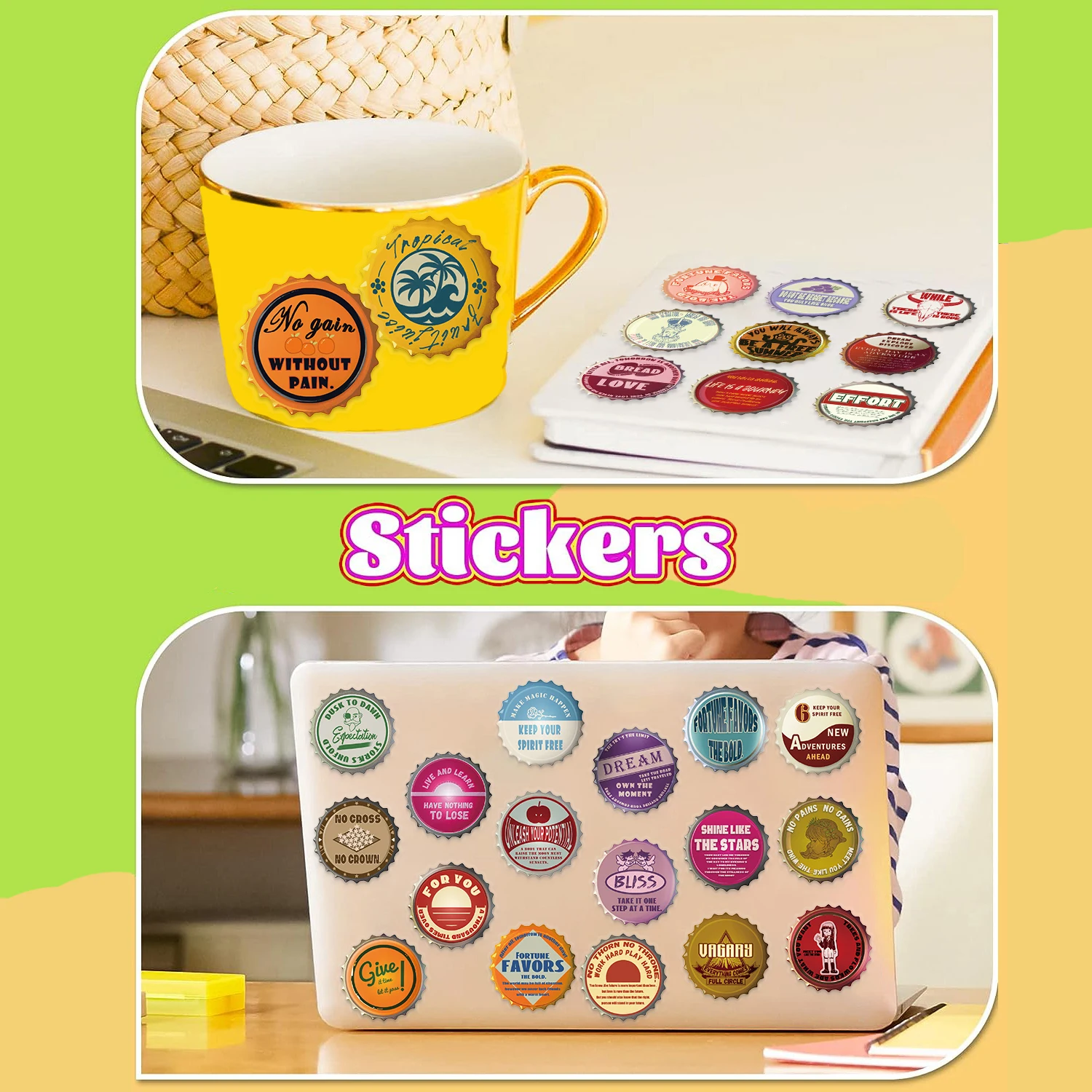 50pcs Bottle Cap Creativity Graffiti Stickers Suitable for Decorative Phone Case, Water Cup, Guitars, Creative Waterproof Decals