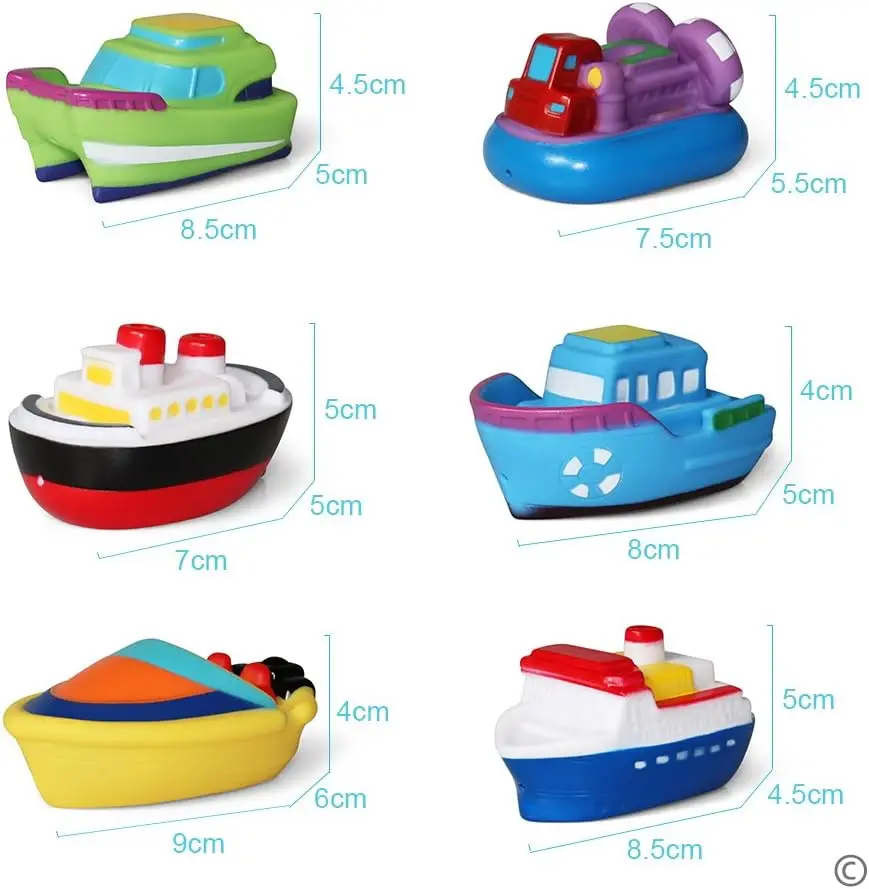 Brinquedos de banho flutuantes para banheira (6 peças), brinquedos macios para barco de banho para bebês, brinquedos de água para aprendizagem de banheira e brinquedos de banheiro para crianças