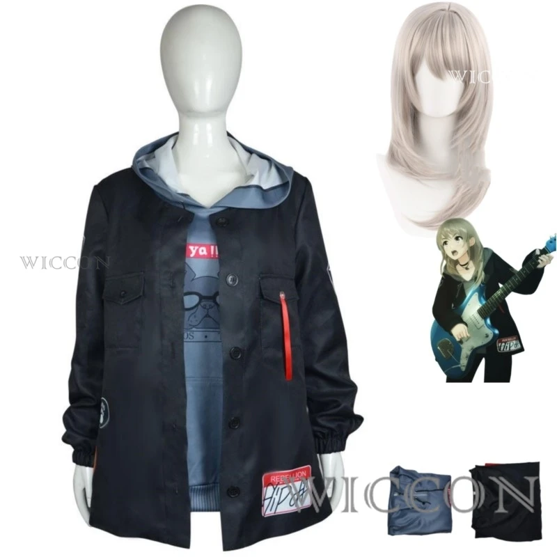 Anime GIRLS BAND CRY Momoka Kawaragi Cosplay Costume Wig Black Coat Hoodies Uniform Adult Woman Daily Leisure Time Suit