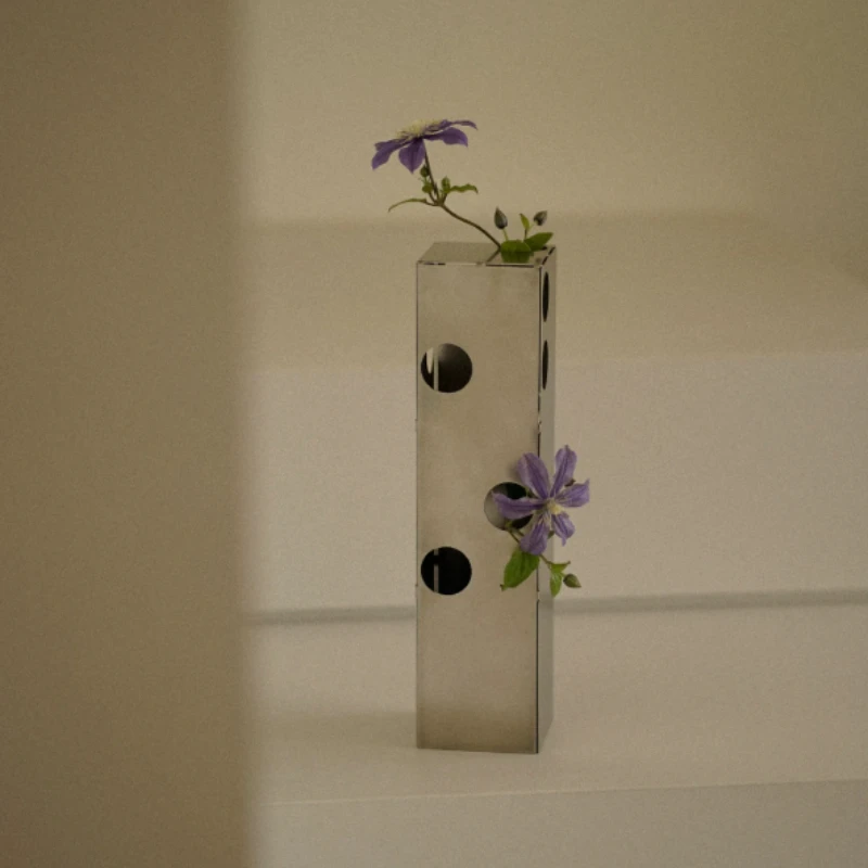 Round Window Vase Stainless Steel Vases Minimalist Flower Arrangement Desktop Ornament Square Design Simple Jarrones Ваза