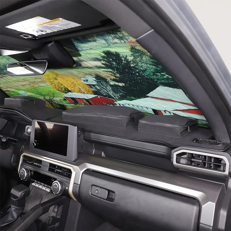 

Suetlcoity For Toyota Tacoma 2024-2025 Car Dashboard Sunscreen Pad with Zipper Storage Bag Interior Car Accessories