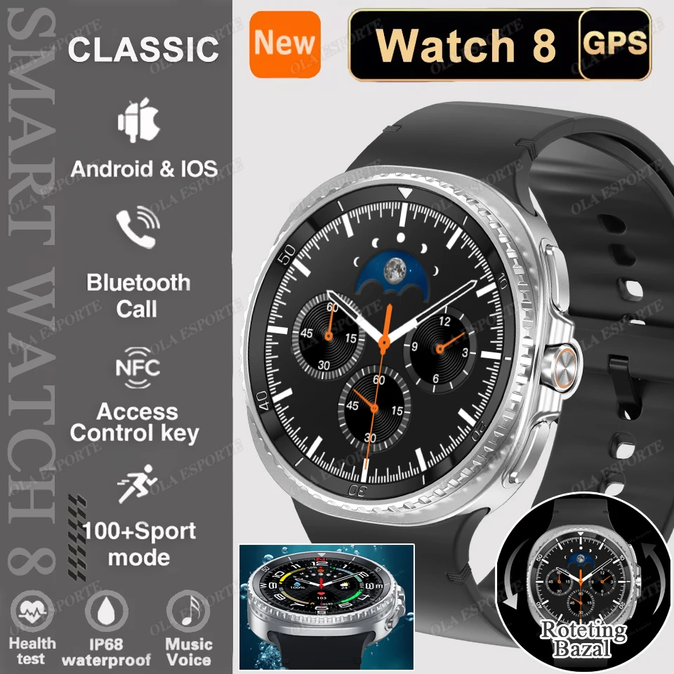 

New Smart Watch 8 Classic 2025 NFC IP68 Waterproof Rotating Bezel 7/24 Health Monitor Bluetooth Call Sports Women Men Smartwatch