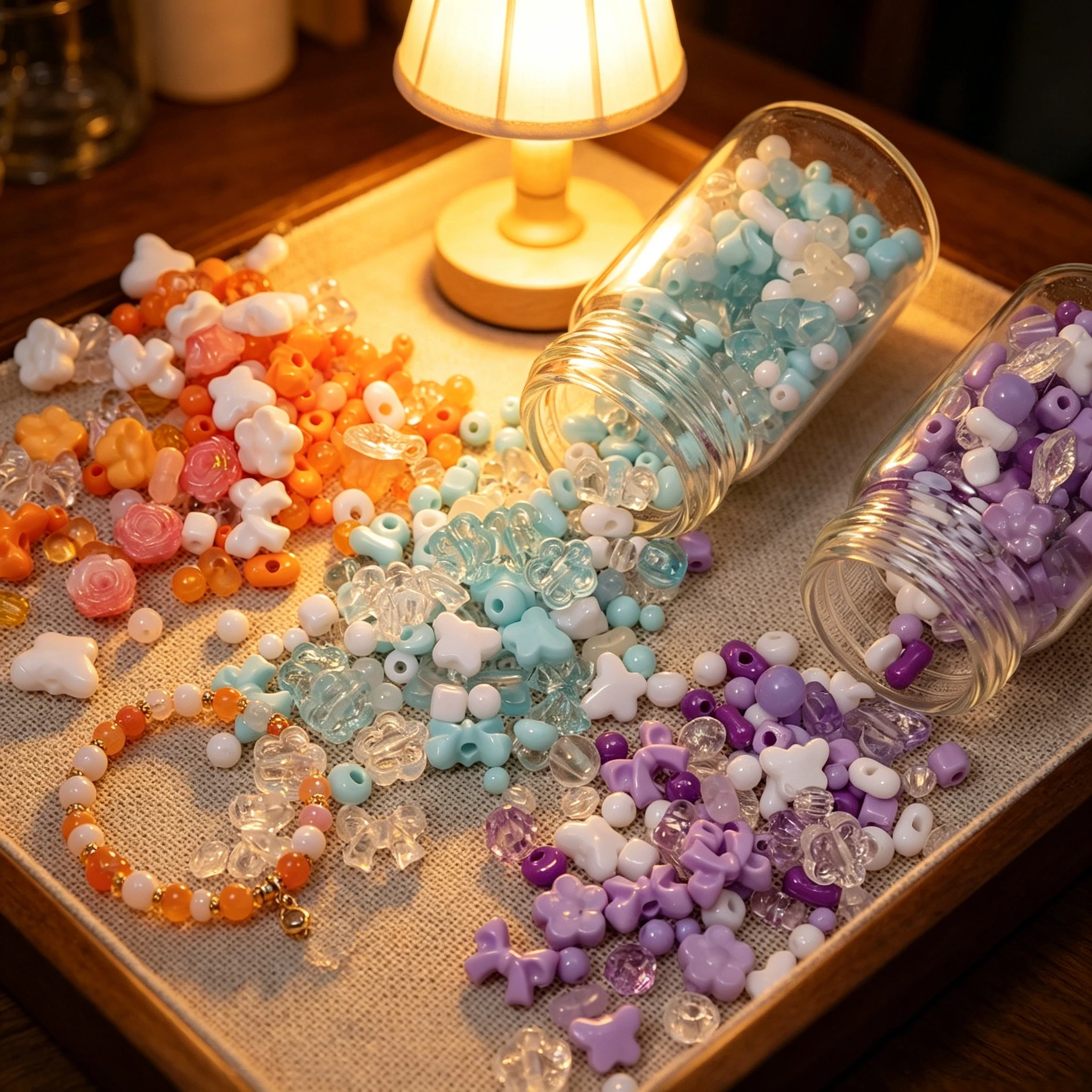 100-130Pcs Acrylic Bow Flower Beads Dia 2.5-10MM Hole 1MM Assorted Colors for DIY Jewelry Necklace Bracelet Craft Supplies