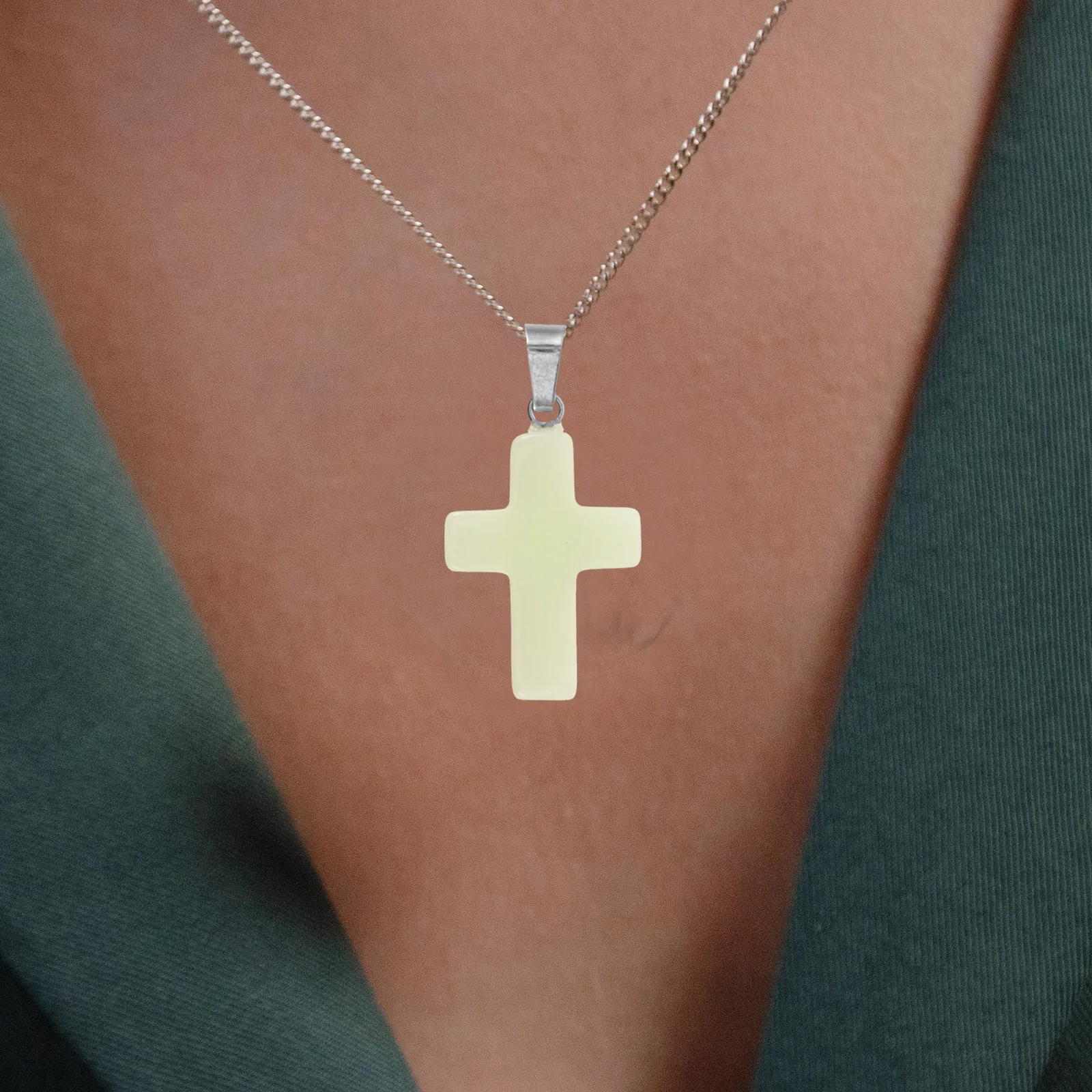 

10pcs Luminous Stone Pendant Agate Necklace Mini Cross Craft Accessories Religious Connector for Daily Wear Travel Decorative