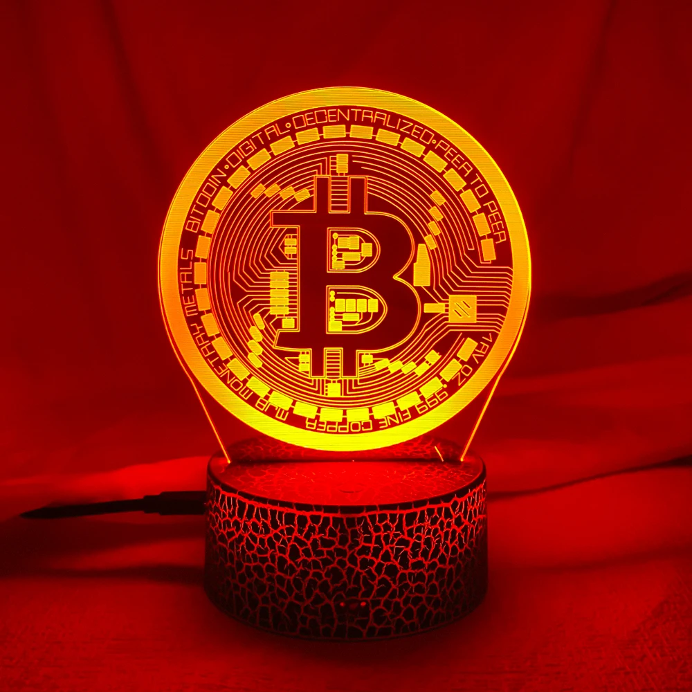 Acrylic Led Night Light Bitcoin for Room Decorative Nightlight Touch Sensor 7 Color Changing Battery Powered Table Night Lamp 3d