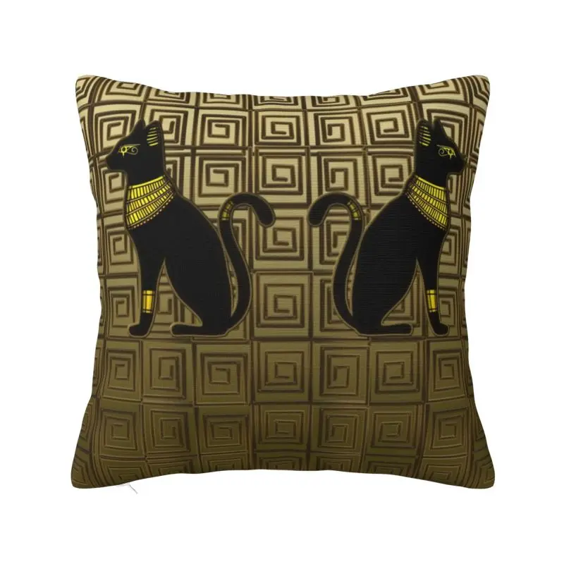 

Egyptian Cat Goddess On Gold Ornament Tiles Pillow Decoration Egypt Hieroglyphic Cushion Decoration Salon Square Pillowcase