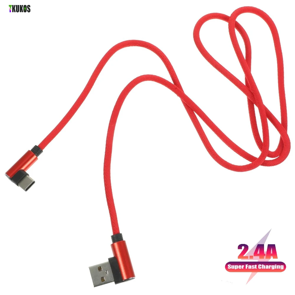 Double Elbow Usb Cable Type c 90 Degree Braided Usb Data Cable 2.4A Fast Charge Type-c Usb Cable With Light Fashion High Quality