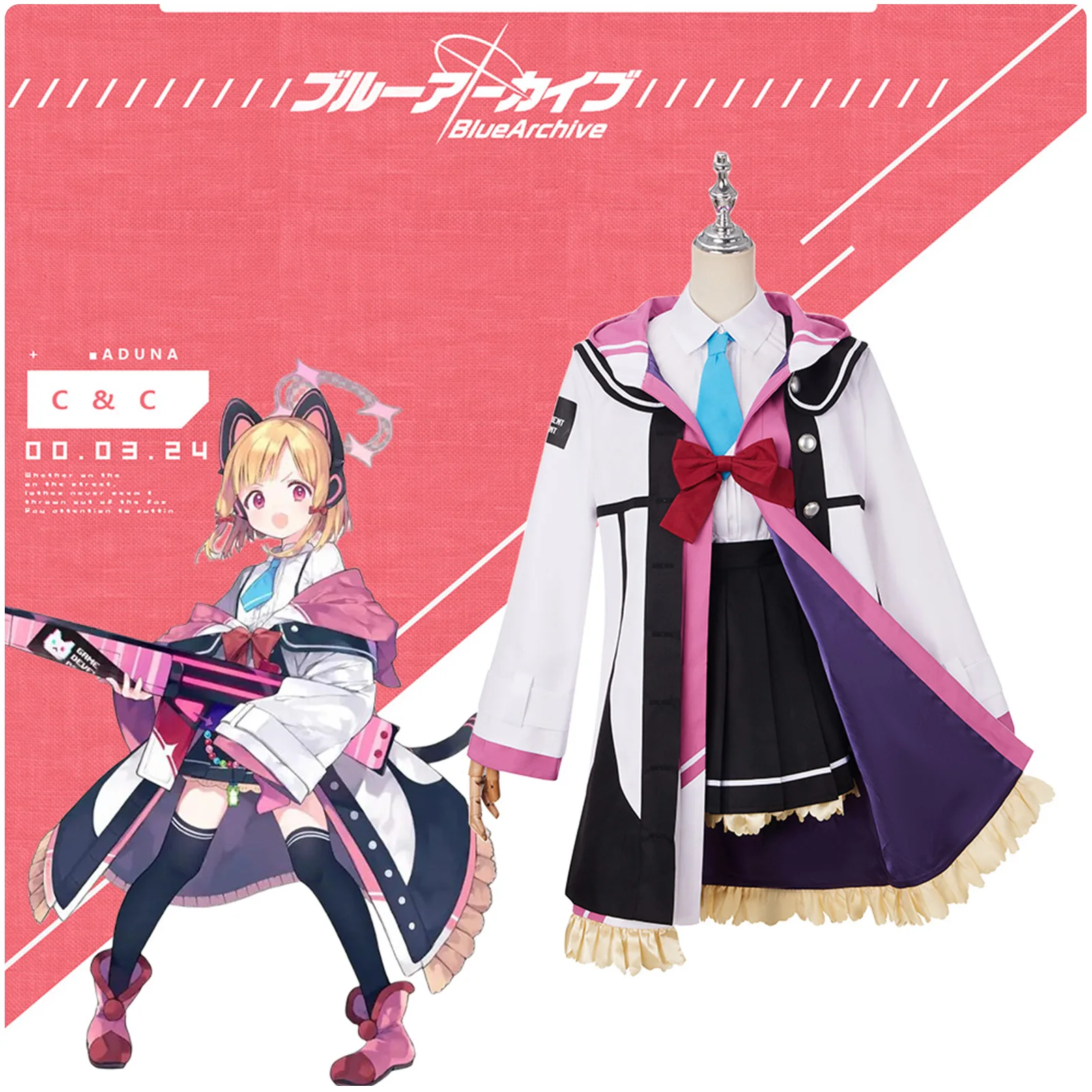 

Game Blue Archive Saiba Momoi Cosplay Costume Coat Suspenders Skirt Dresses Set School Uniform Christmas Halloween Outfits