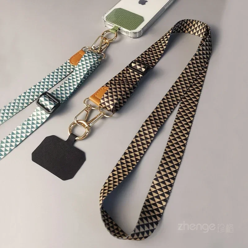 Mobile Phone Lanyard Universal Neck and Back Rope Clip Anti Loss Lanyard with Triangular Plaid Pattern Long Crossbody Lanyard