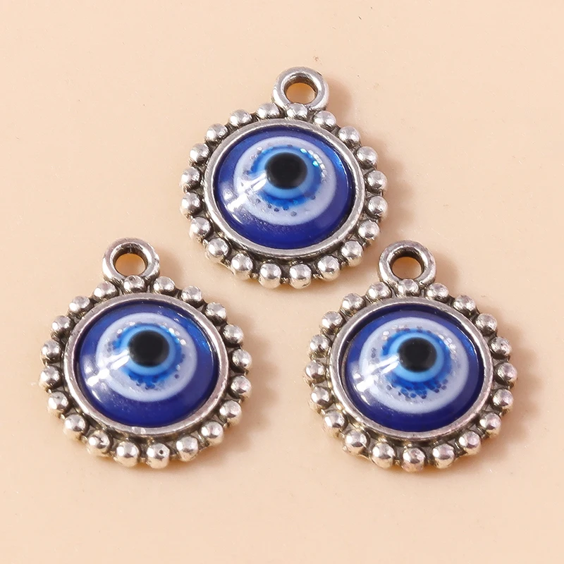 10pcs Antique Silver Color Evil Eye Charm Turkish Lucky Blue Eye Charm for Bracelet Earrings Necklace Pendant DIY Jewelry Making - Image 4