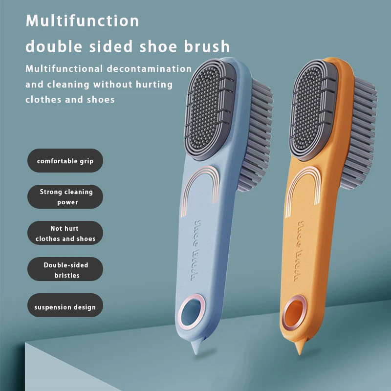 

Cleaning Brush Double-Sided Silicone Soft Bristled Long Handle Brush Clothes Brush Shoe Deep Cleaning Household Cleaning Tool