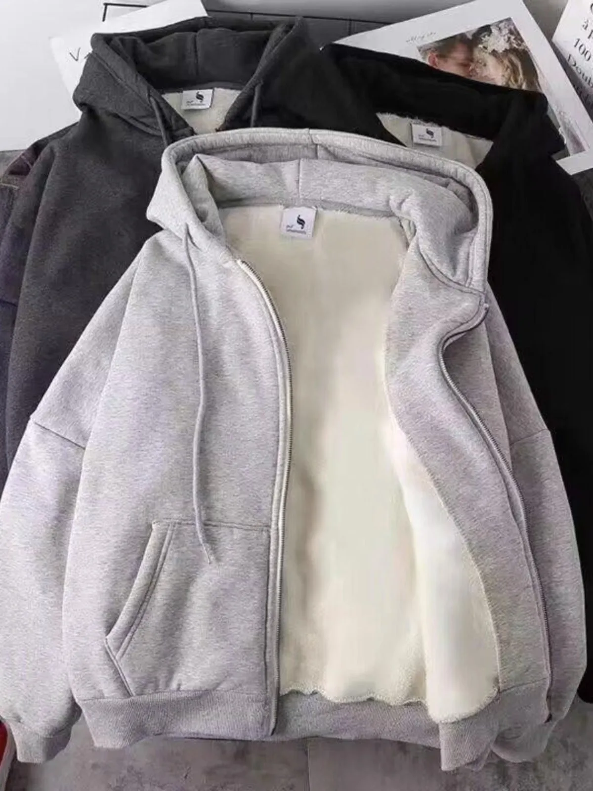 سترة بغطاء للرأس ثقيلة أمريكية مانعة للتسرب للرجال للخريف والشتاء ماركة أزياء مبطنة بالصوف سميكة مقاومة للاهتراء... #3