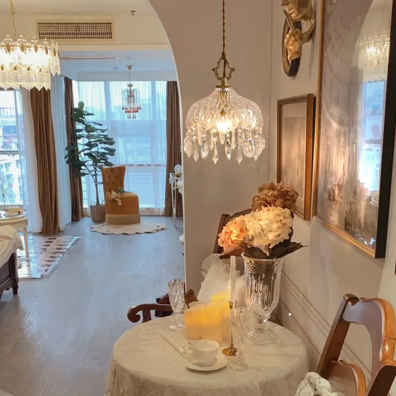 All-copper retro light luxury crystal small chandelier aisle entrance bedside balcony corridor cloakroom