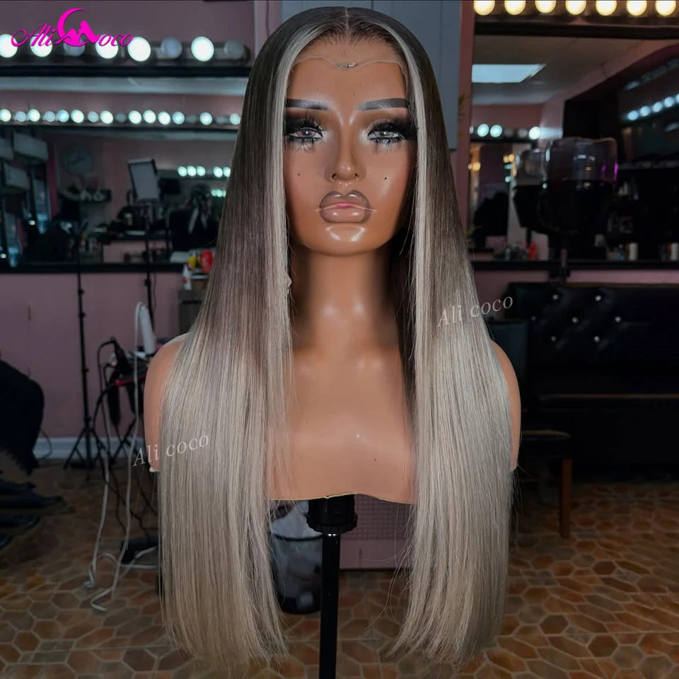 

Ombre Ash Brown Straight 13x4 Lace Front Wigs For Women Natural Hair Highlight Wig Pre Plucked 7x5 Glueless Wig 180 Density