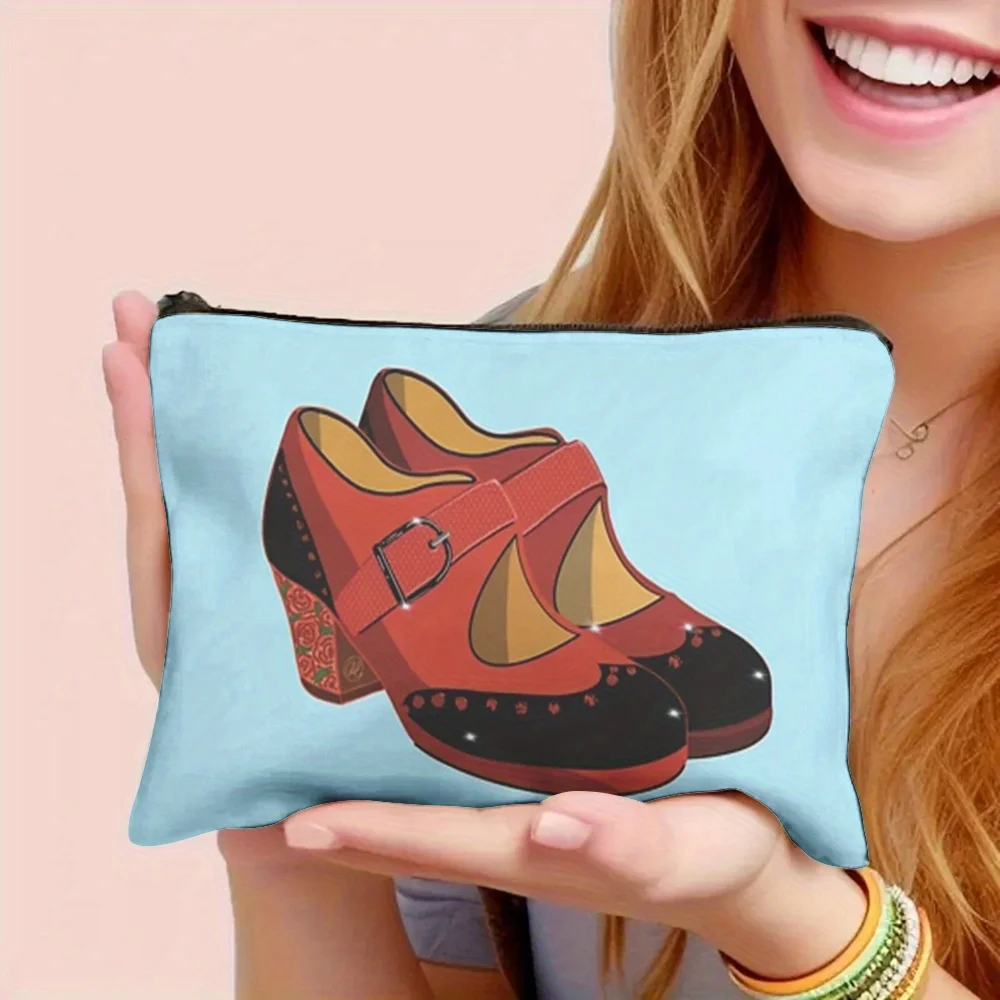 1 Piece Red Flamenco Dance Shoe-Shaped Makeup Bag - Multifunctional Zipper Pouch for Women, Perfect Travel Zipper Storage Bag, Fun Birthday Gift