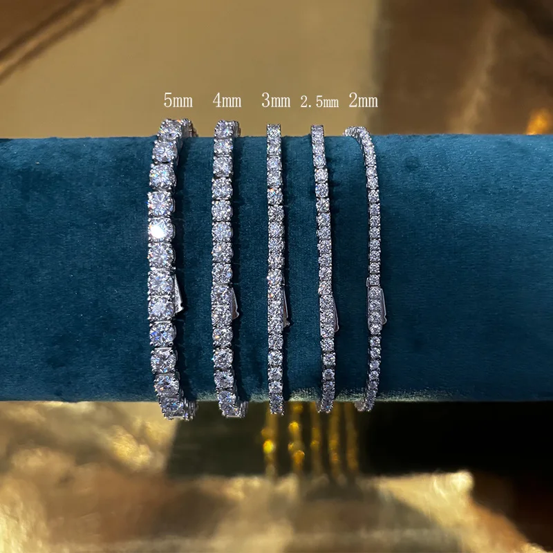 

2mm 2.5mm 3mm 4mm 5mm Moissanite Tennis Bracelet for Women Men S925 Sterling Silver Hidden Spring Lock Bracelet Jewelry Pulseira