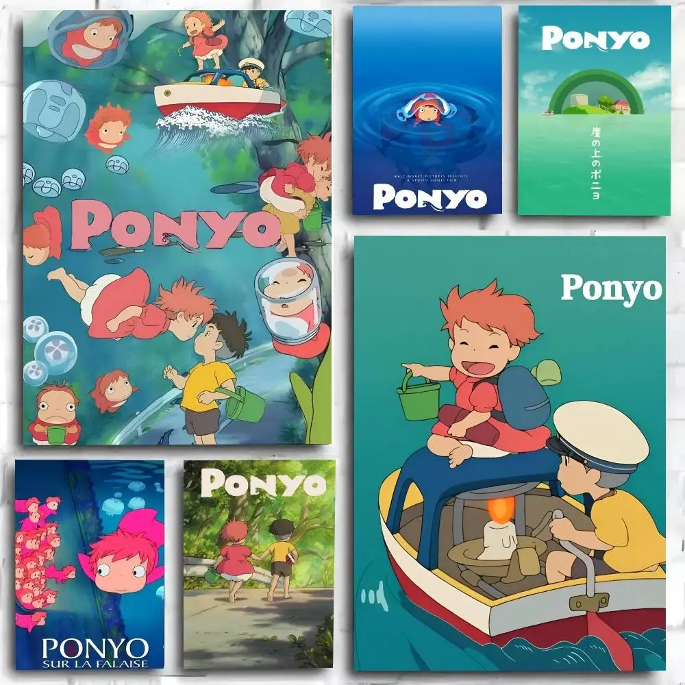 P-Ponyo On Cliff By The Sea Classic Vintage    Poster and Prints Wall Art Pictures for Modern Bedroom Game Room Home Decor