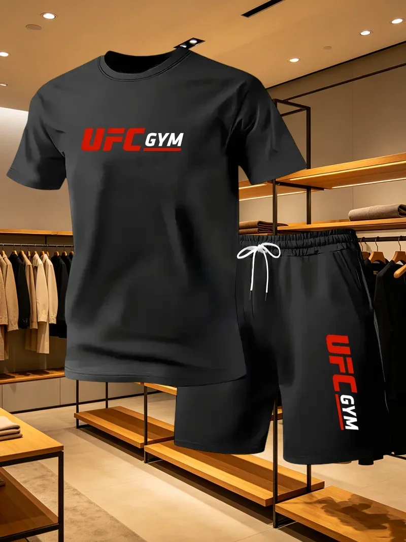 Conjunto Deportivo Informal de Verano para Hombre, Camiseta y Pantalones Cortos de Moda UFC, Secado Rápido, Fitness, Running, Ligero, Fresco y Transpirable