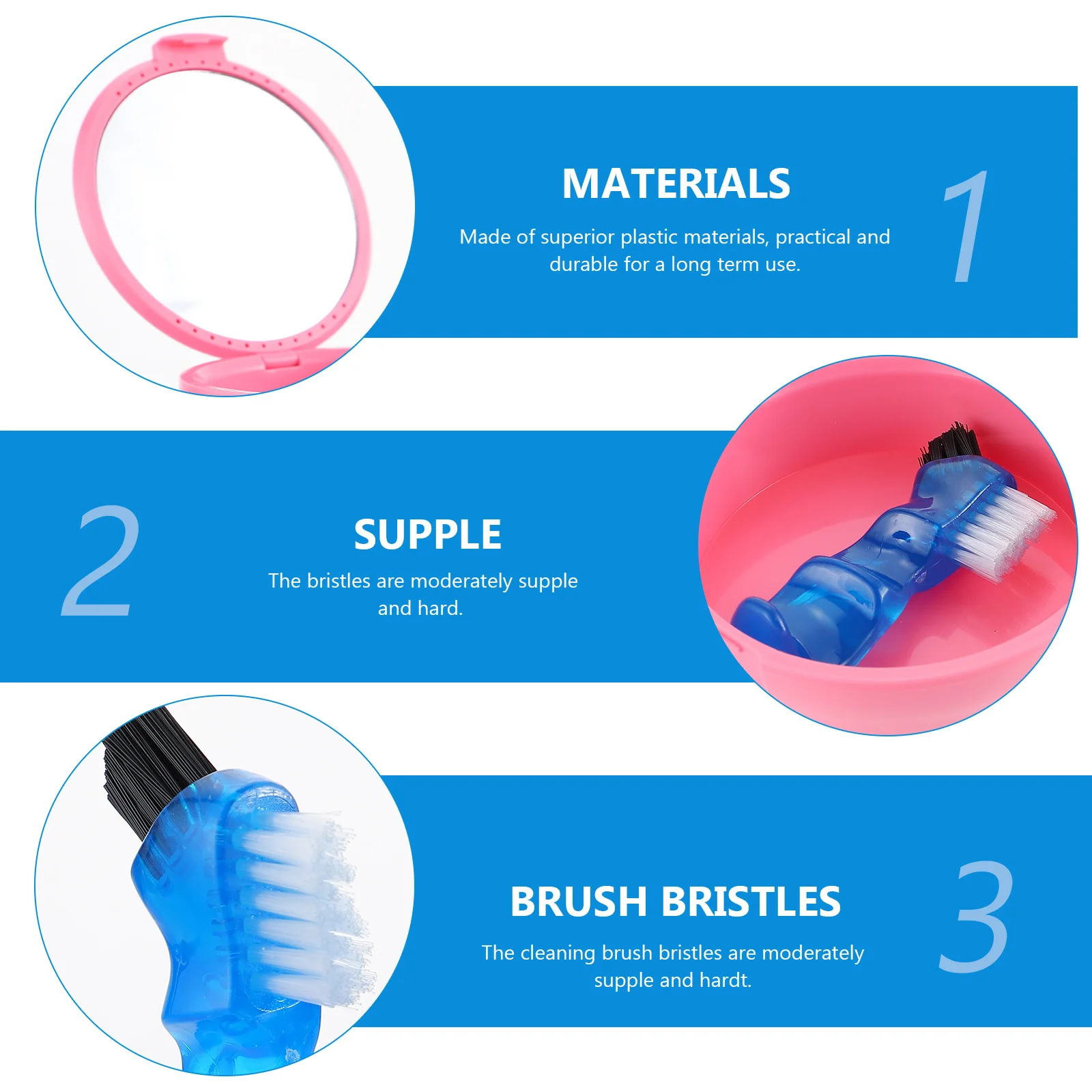 1Set Orthodontic Denture Holder Portable Mouth Guard Box Plastic False Tooth Case Cleaning Brush Durable Care Tool