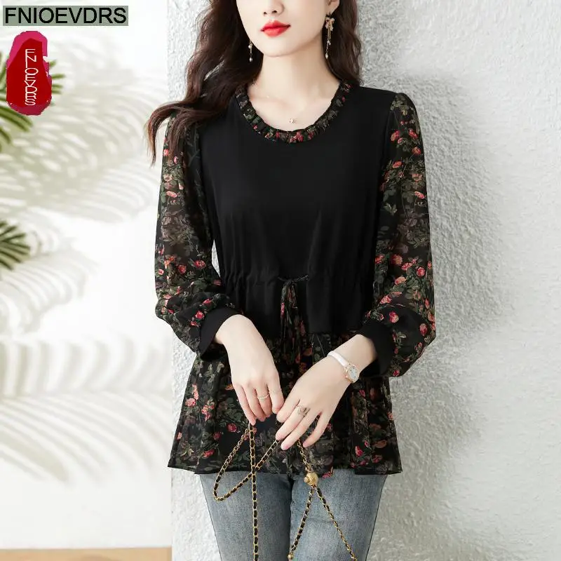 L-5XL 2024 Spring Peplum V Neck Tops Women Basic Wear Office Lady Drawstring Waist Retro Vintage French Design Shirts Blouses