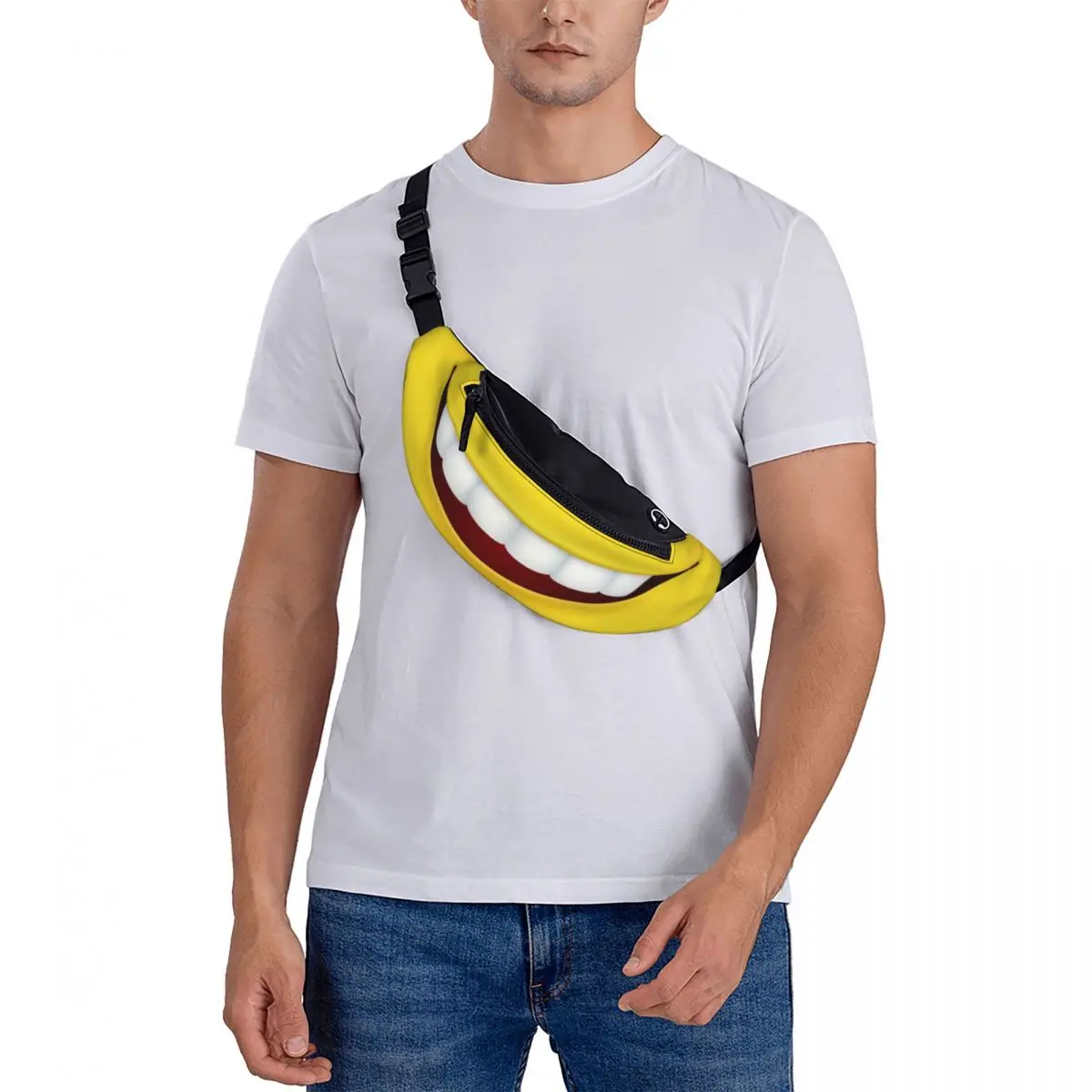 Grappige Smile Tanden Mond Fanny Pack Mannen Vrouwen Mode Cartoon Smile Crossbody Heuptas Voor Lopende Telefoon Geld Zakje