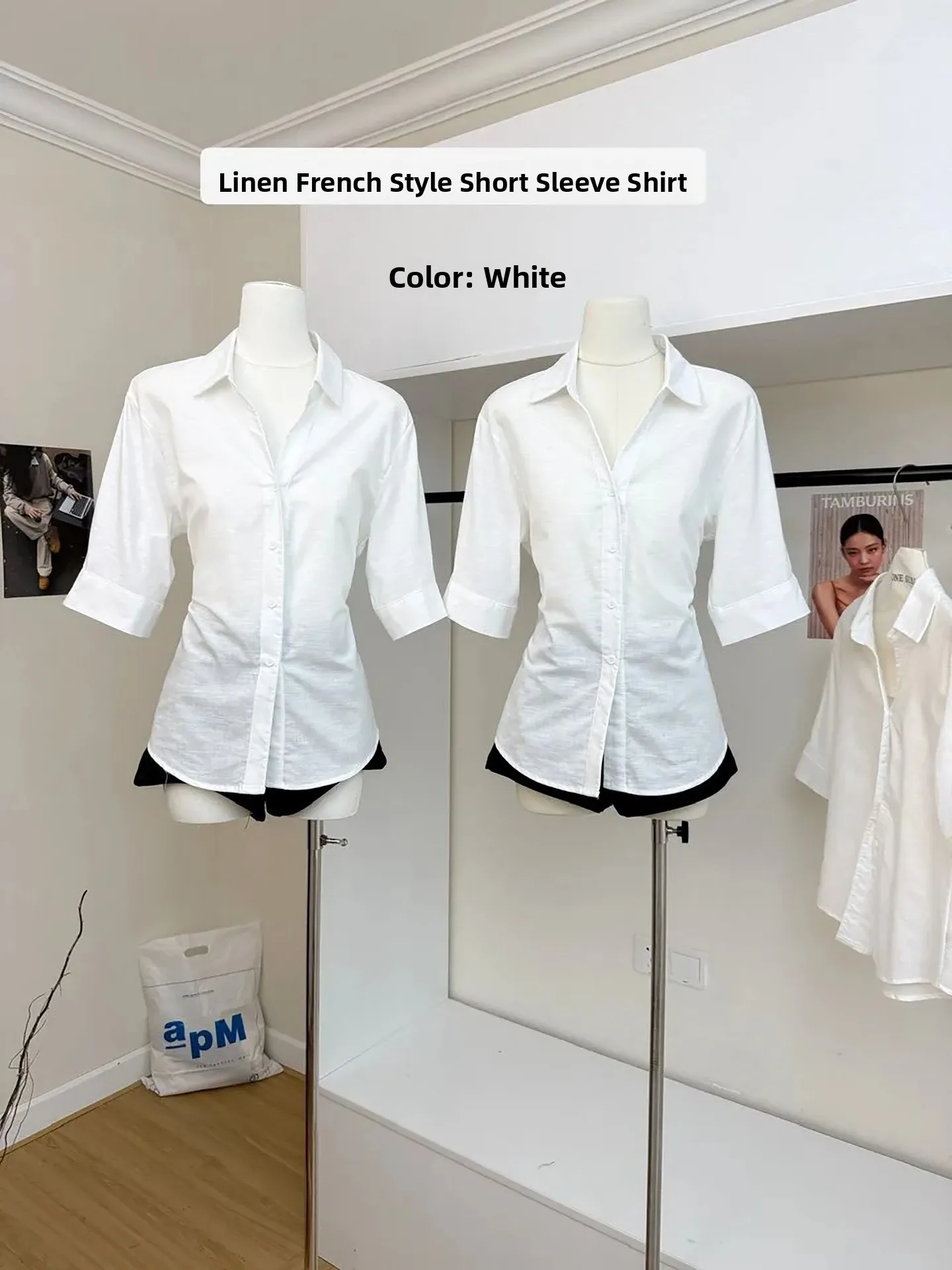 

White Slim Fit Fashionable Women's Shirt Korean Design Summer New Style Elegant Top French Style Pleated Waist-Cinching Short...