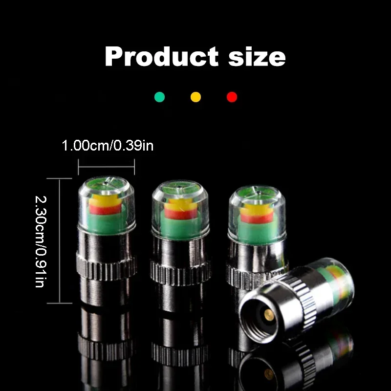 KMIND 4pcs Car Tire Pressure Sensor Valve Stem Caps – External Pressure Indicator & Alert Monitoring