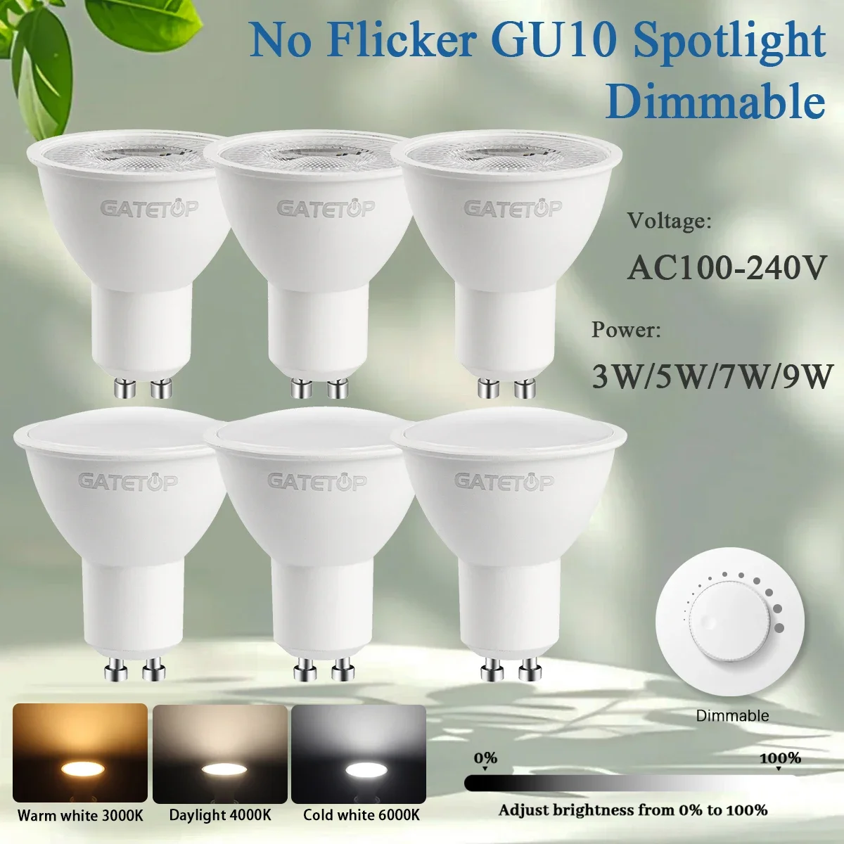 2pcs No flicker GU10 AC220-240V LED Dimmable Warm Cold White,50W Equivalent 5W 7W 9W Track Light Bulb,Spot for Recessed Lighting