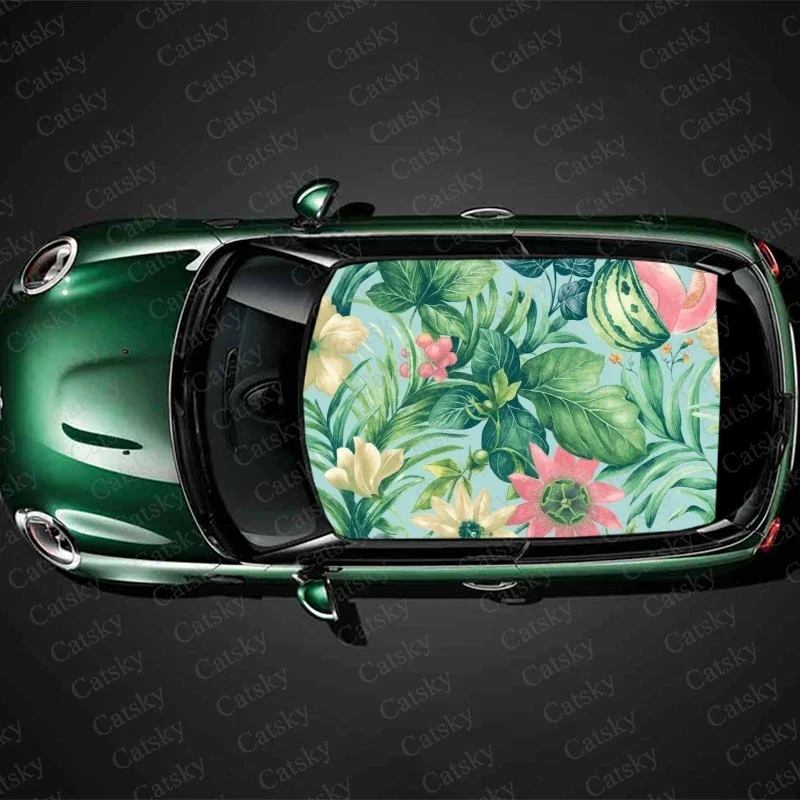 

Vintage Tropical Car Roof Sticker Wrap Racing SUV Accessories Packaging Painted PVC Custom Car Hood Graphic Decal Decoration