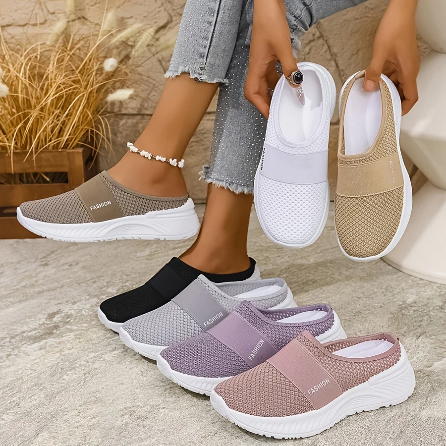 Zapatillas de deporte informales sin cordones para mujer, tela transpirable, suela de PVC ligera, lavable a máquina, zapatos cómodos para todas las estaciones