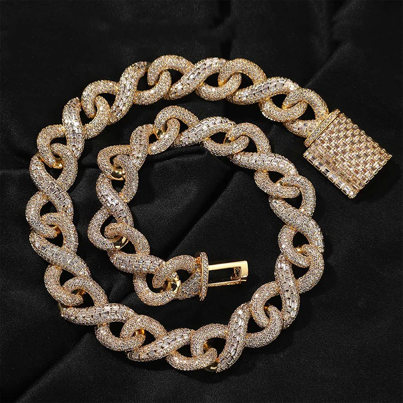 

Hip Hop 5A+ CZ Stone Bling Iced Out Infinity Round Cuban Link Chain Necklace for Men Rapper Jewelry Gold Silver Color
