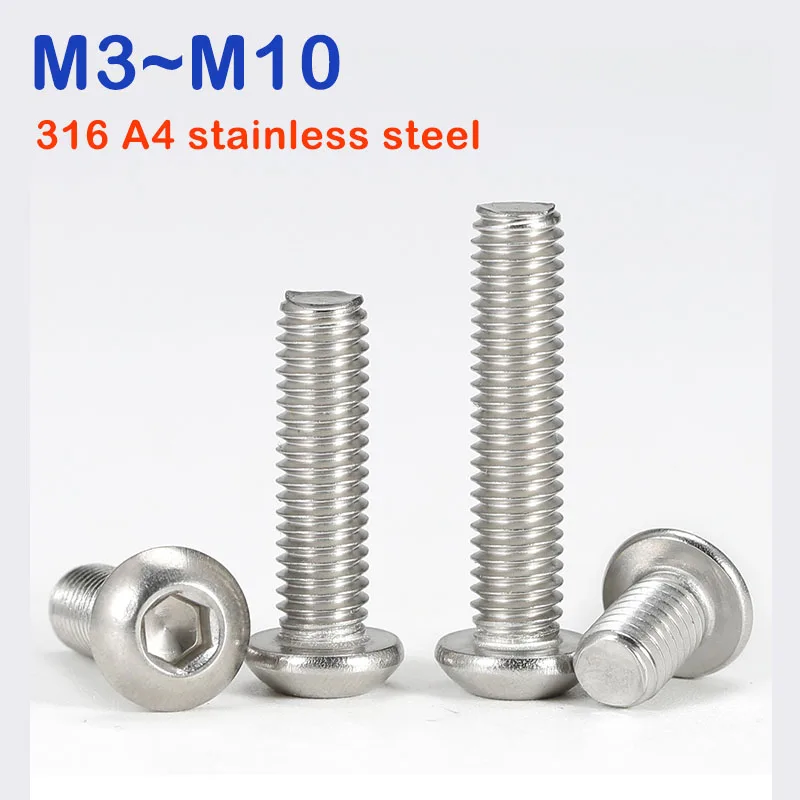 M3 M4 M5 M6 M8 M10 316 A4 Stainless Steel Round Pan Head Hex Hexagon Socket Screw Mushroom Button Head Allen Bolts