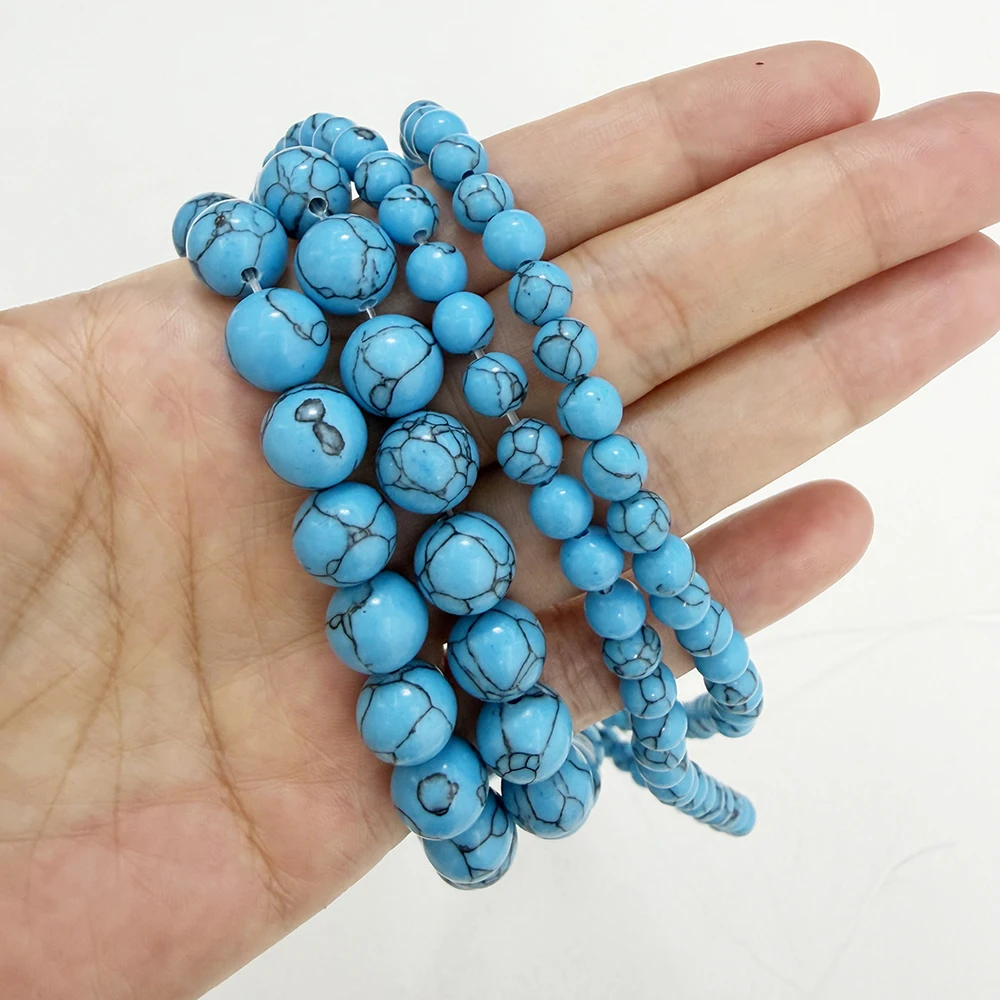 Natural Stone Chinese Blue Turquoise Round Loose Beads 15