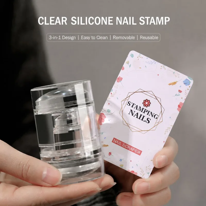 3 in 1 Clear Nail Silicone Stamper Alcohol Wipeable French Nail Art Stamping Tool Transparent Template Plate Transfer Printing