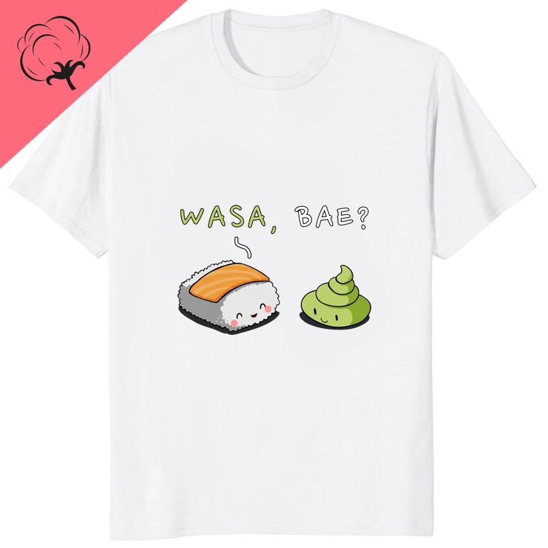 Wasa Bae Kawaii Sushi and Wasabi Cartoon Printed Cotton Tshirt Streetwear Hipster Hip Hop Casual Man Clothing Soft Comfort Tees