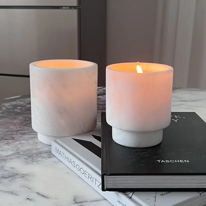 Luxury White Marble Candlestick Holder Vintage French Romantic Style Home Decor Ornament for Living Room Bedroom Southwest