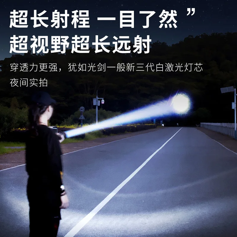 New Super Bright Laser Flashlight Rechargeable Long Range Zoomable Aluminum Alloy Portable LED Torch With Battery Display