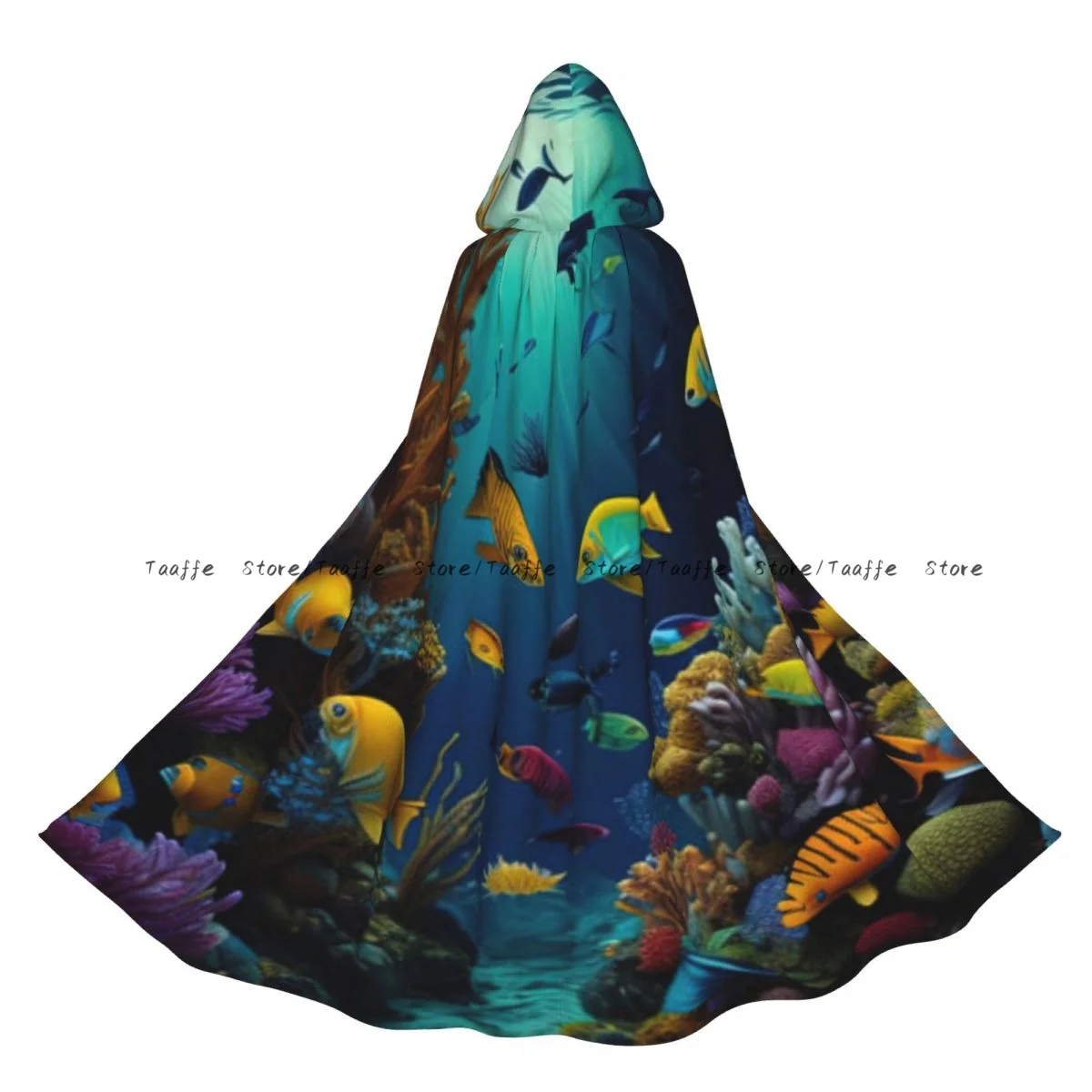 

Witch Long Hooded Robe Colorful Coral Reef With Fish And Corals Halloween Cloak Cosplay Costumes for Adult