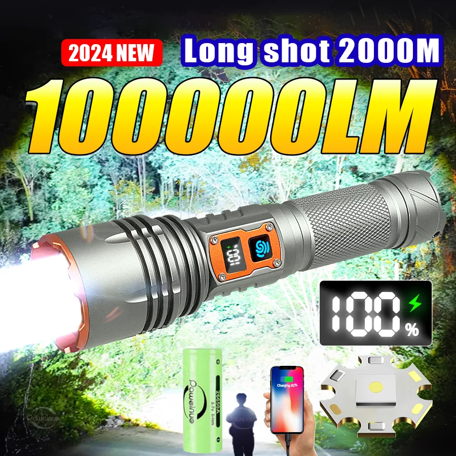 

High Power White Laser LED Flashlight 26650 Battery USB Rechargeable Strong Light Tactical Torch Outdoor Camping Hiking Lamp