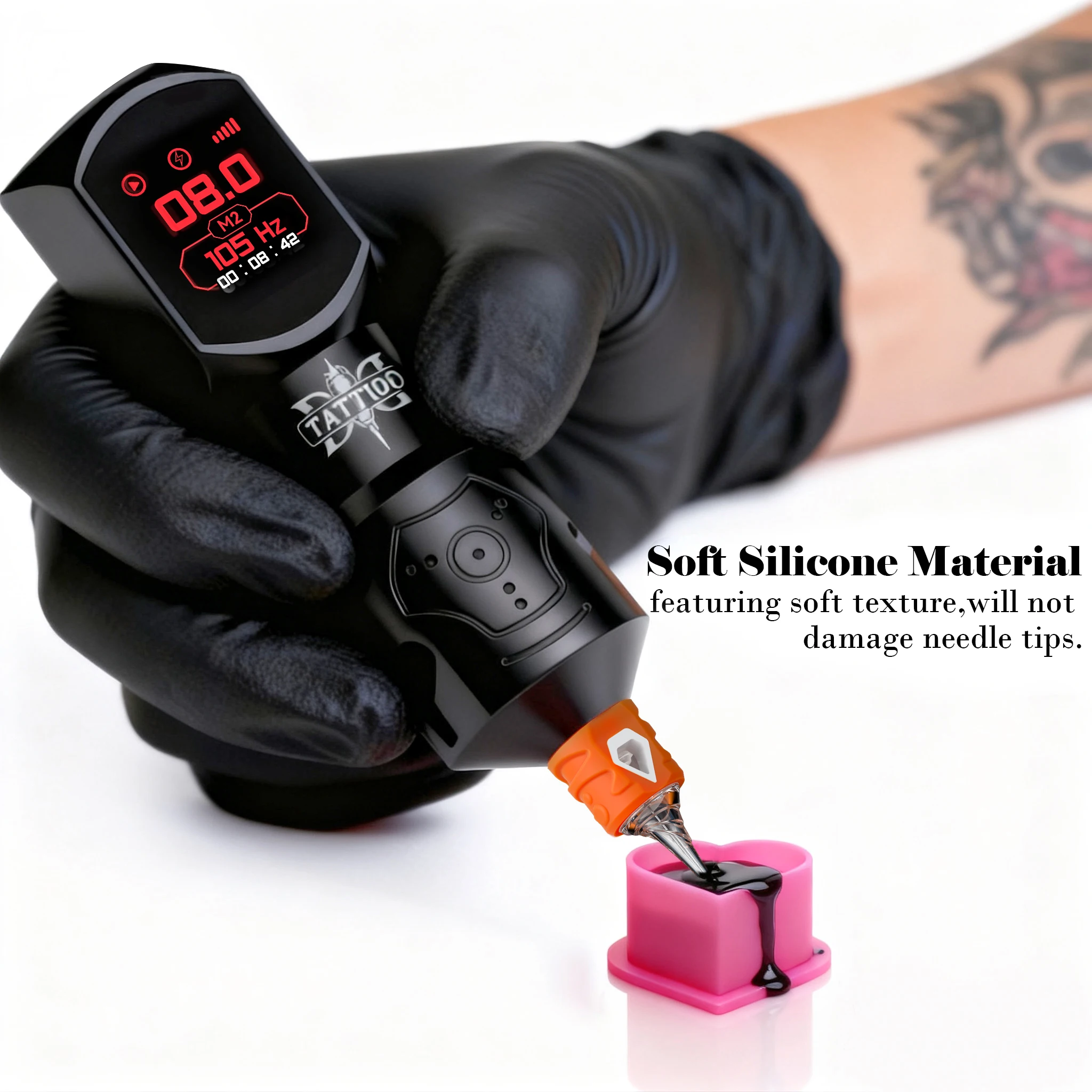 200 قطعة المتاح القلب سيليكون الوشم الحبر الكؤوس مع قاعدة حامل شكل غطاء البلاستيك تجميل دائم الوشم الصباغ حامل كوب #3