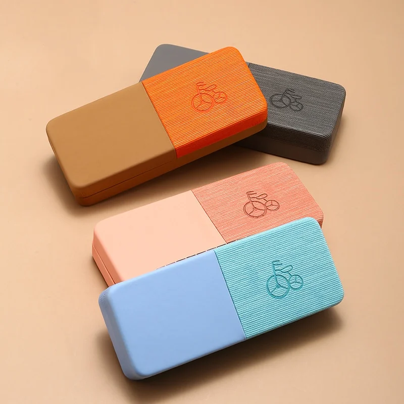 Portable Anti-Pressure Rectangular Hard-Shell Glasses Case, Fashionable Bicycle Pattern Glasses Storage Box