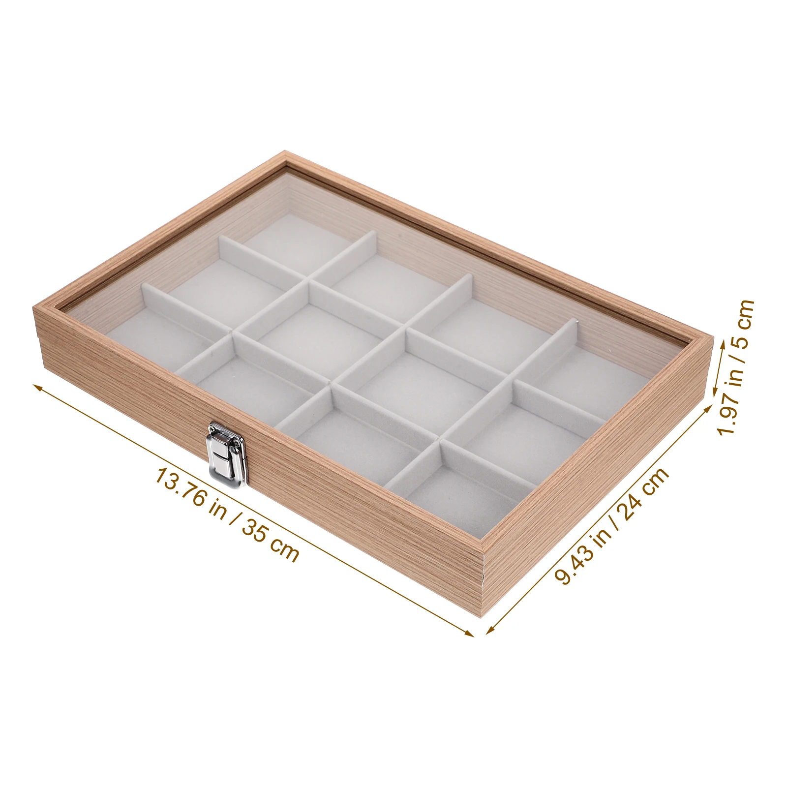 

Wooden Display Box 12 Grid Large Capacity Jewelry ganizer Clear Lid Glass Box Home Store Necklace Earring Storage