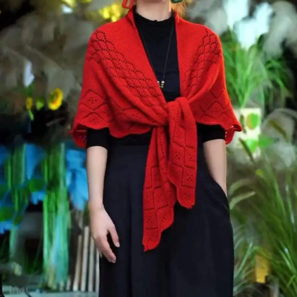 

Удобная вязаная шаль Элегантный дизайн с бахромой Вязаная шаль для женщин Легкая полая накидка с открытым вязаным узором