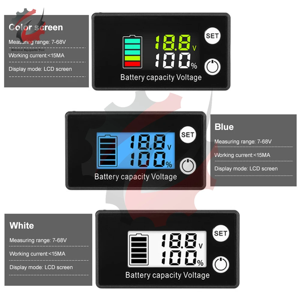 Battery Capacity Indicator DC 7-68V Lead Acid Lithium LiFePO4 Car Motorcycle Multicolour LCD Voltmeter Voltage Gauge 12V 24V 48V